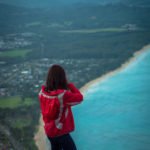 Myself in red rain jacket standing on a cliff